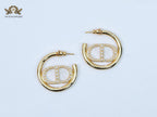 Alphabet CD pearl and gold small hoops 28mm
