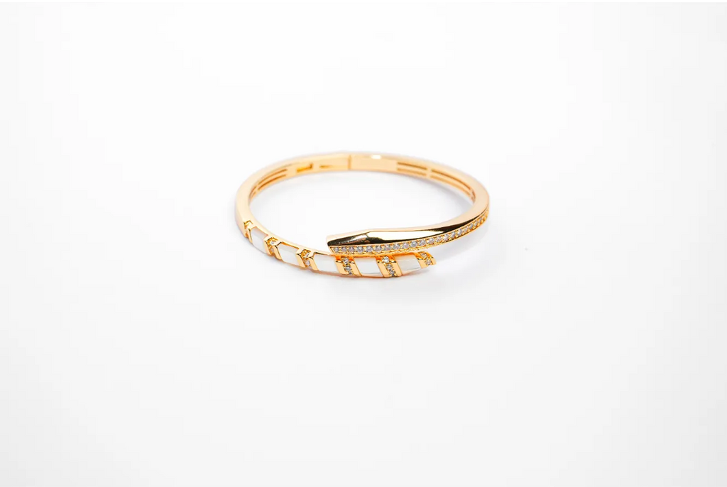 Gold CZ Wrap Bracelet with White Enamel