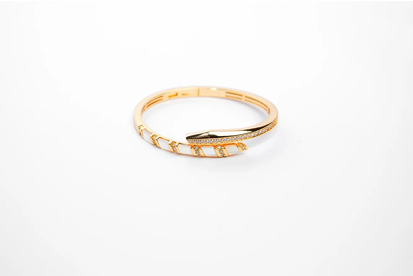 Gold CZ Wrap Bracelet with White Enamel