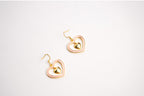 Gold and Pink Double Heart Drop Earrings