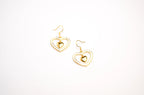 Gold and white Double Heart Drop Earrings