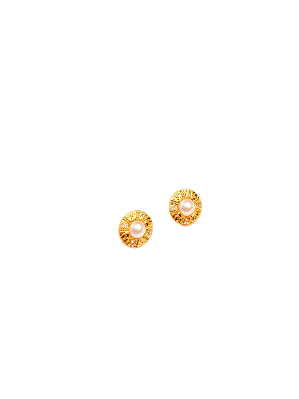 Gold Pearl and CZ Round Stud Earrings