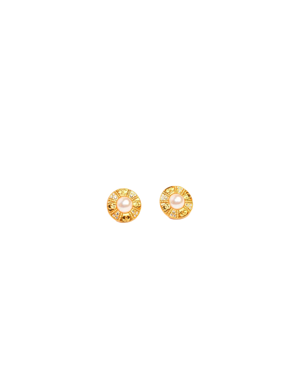 Gold Pearl and CZ Round Stud Earrings