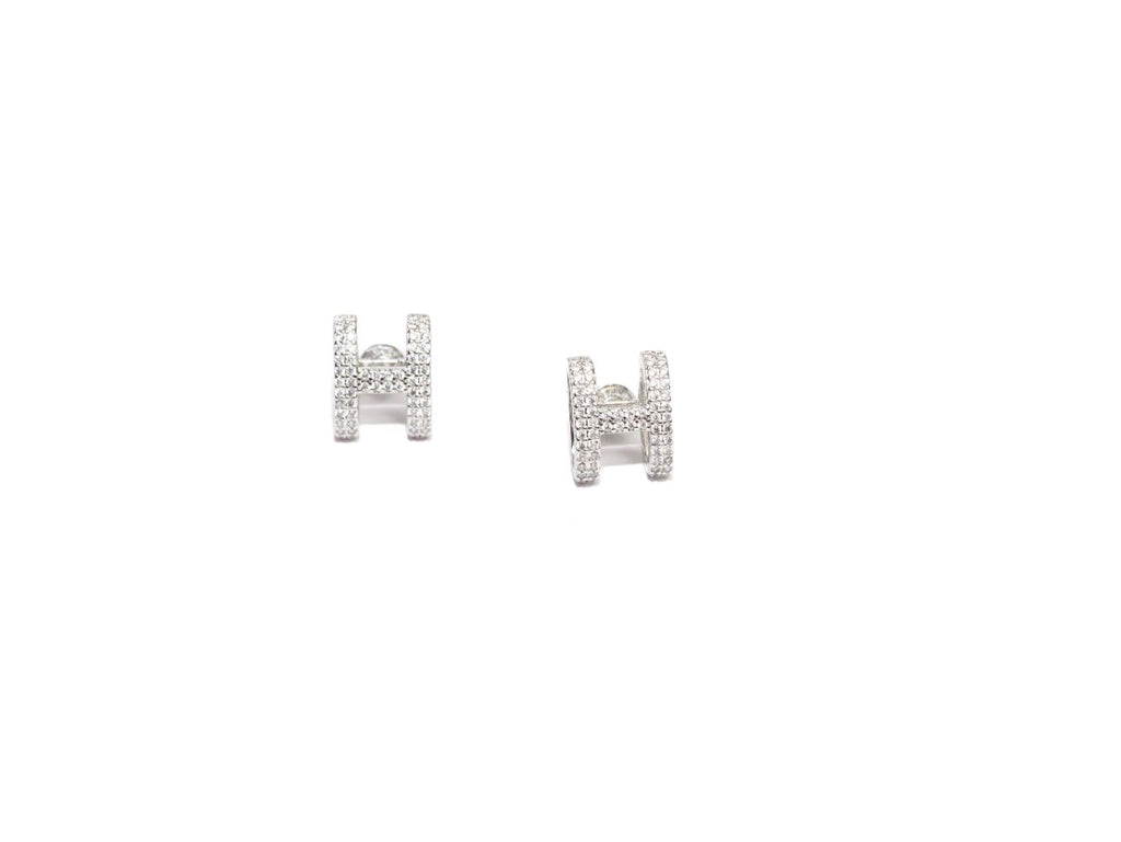 Platinum Plated CZ H Bar Earrings