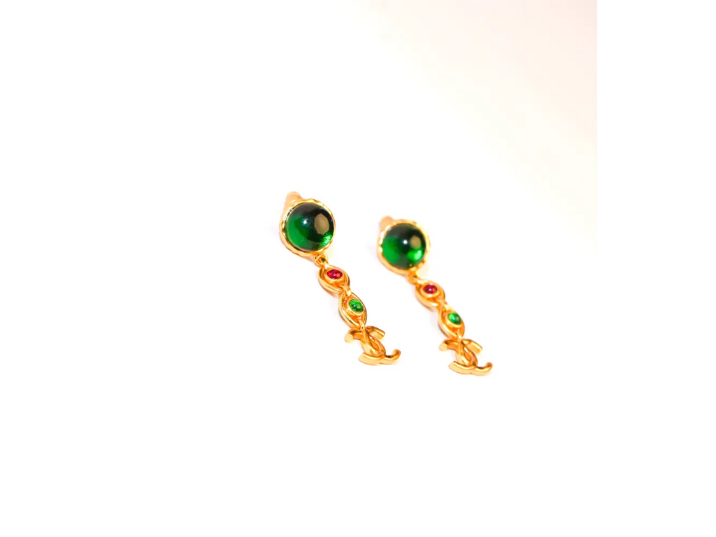 Gold Multicolor Double C Drop Earrings