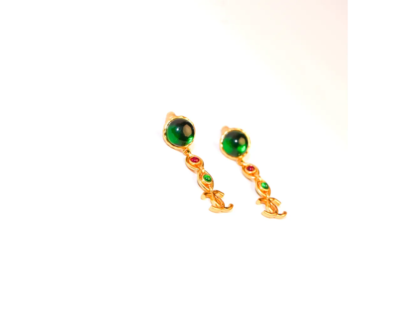 Gold Multicolor Double C Drop Earrings