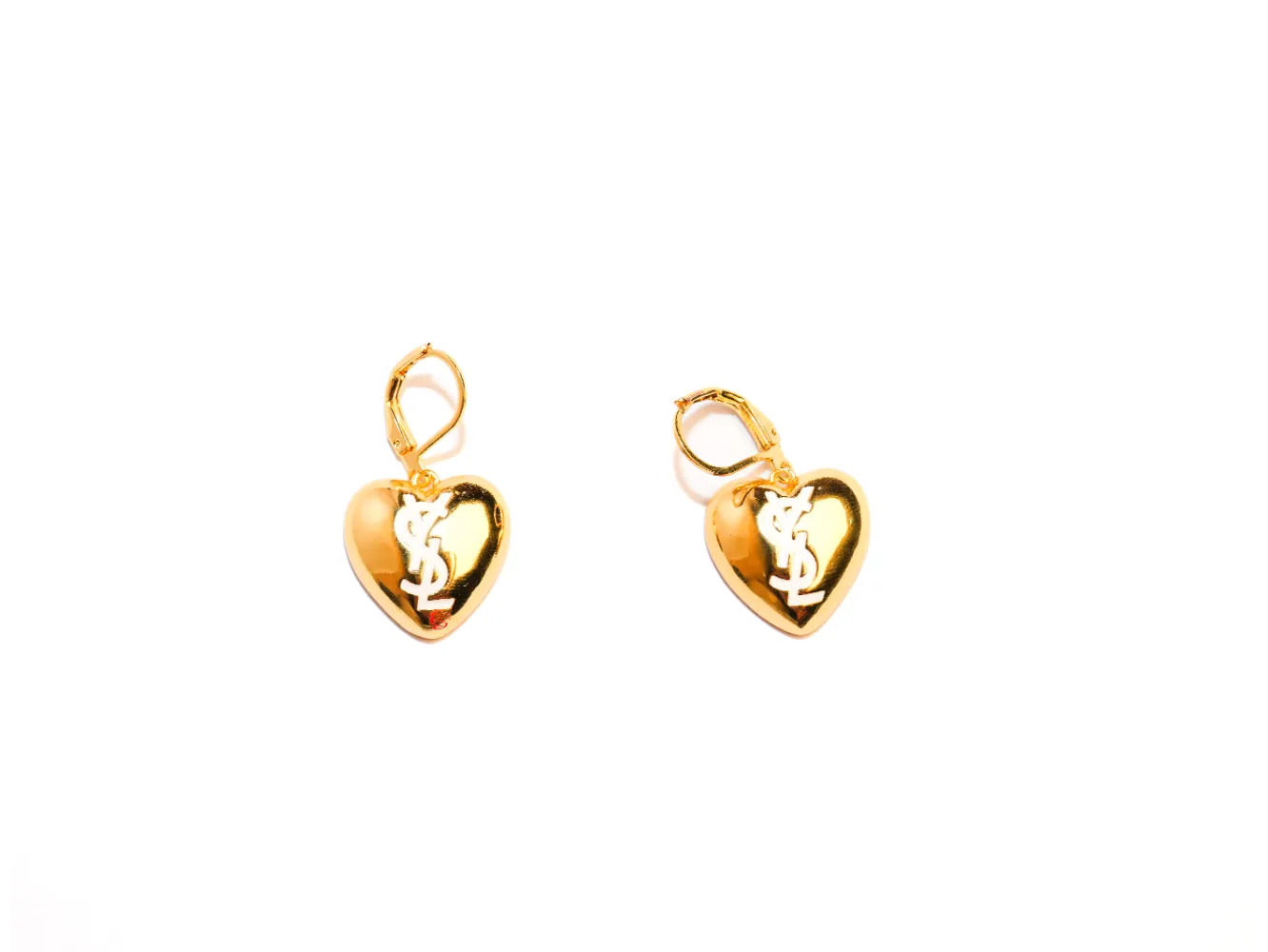 Gold Alphabet Y S L Heart Drop Earrings