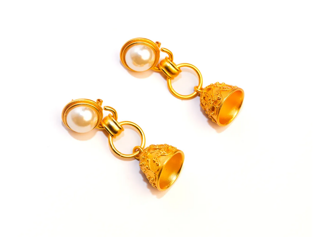 Gold Pearl Dome Jhumka Earrings