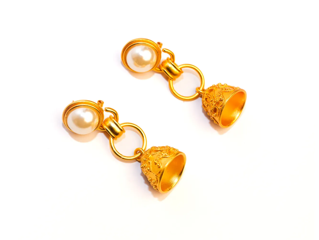 Gold Pearl Dome Jhumka Earrings