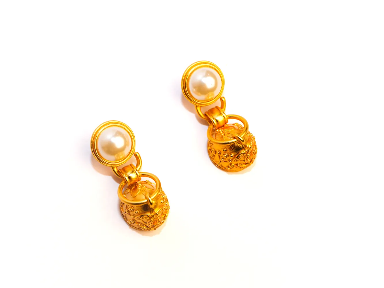 Gold Pearl Dome Jhumka Earrings