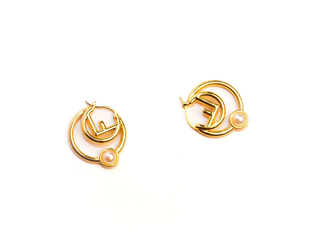 Gold Plated Alphabet F Pearl Hoop Earrings