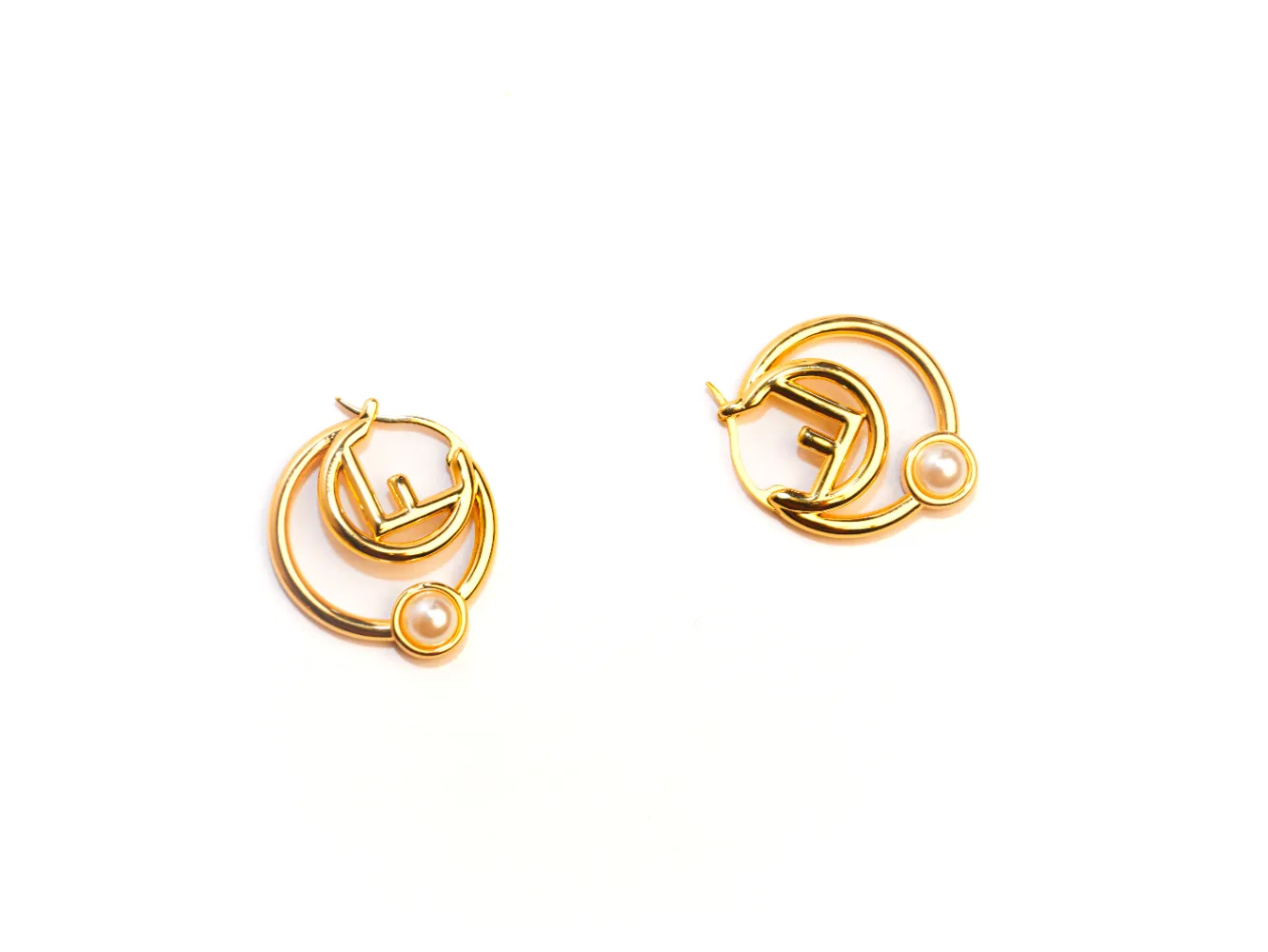Gold Plated Alphabet F Pearl Hoop Earrings