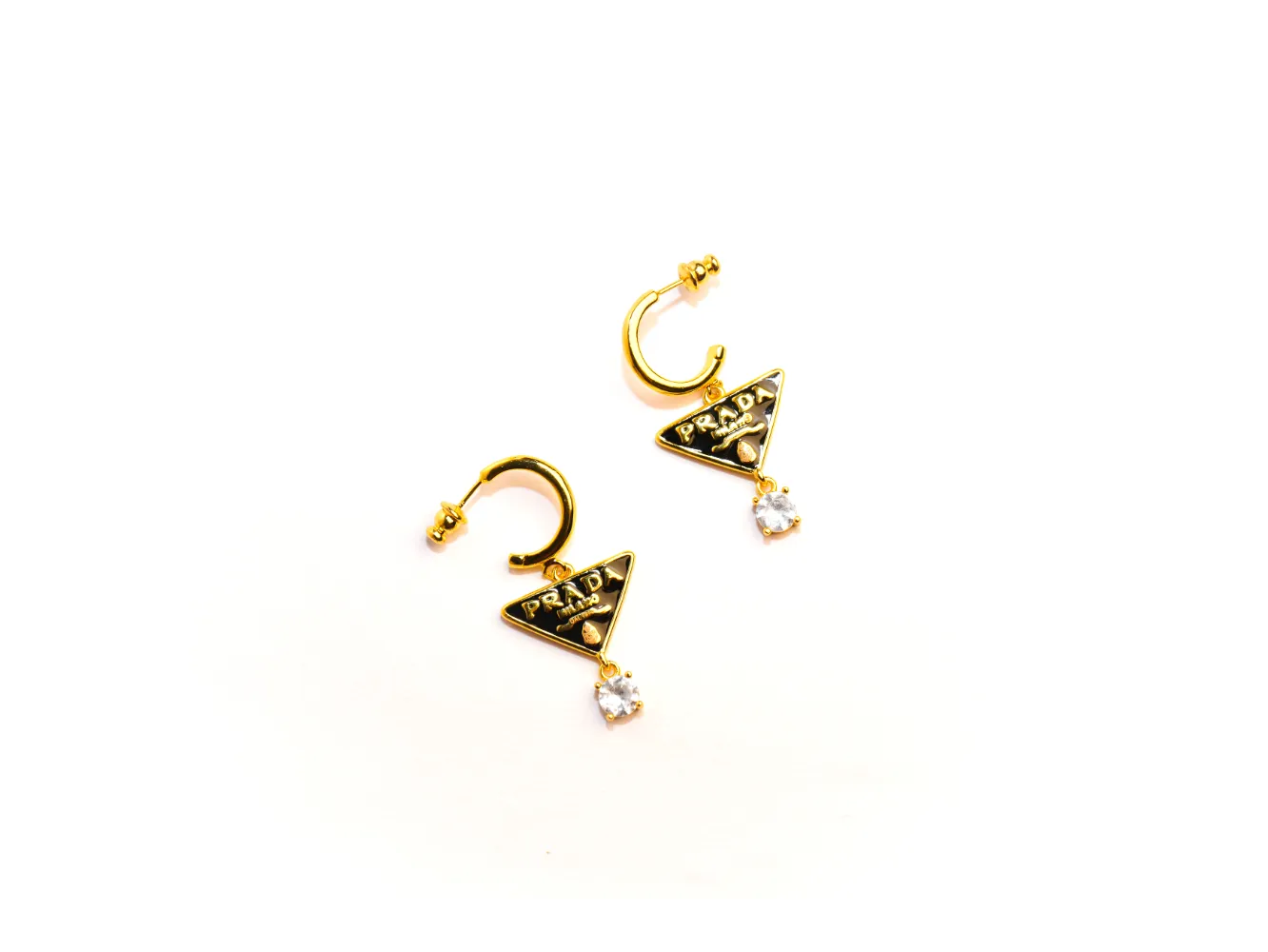Black and Gold Triangle Stone Drop Earrings