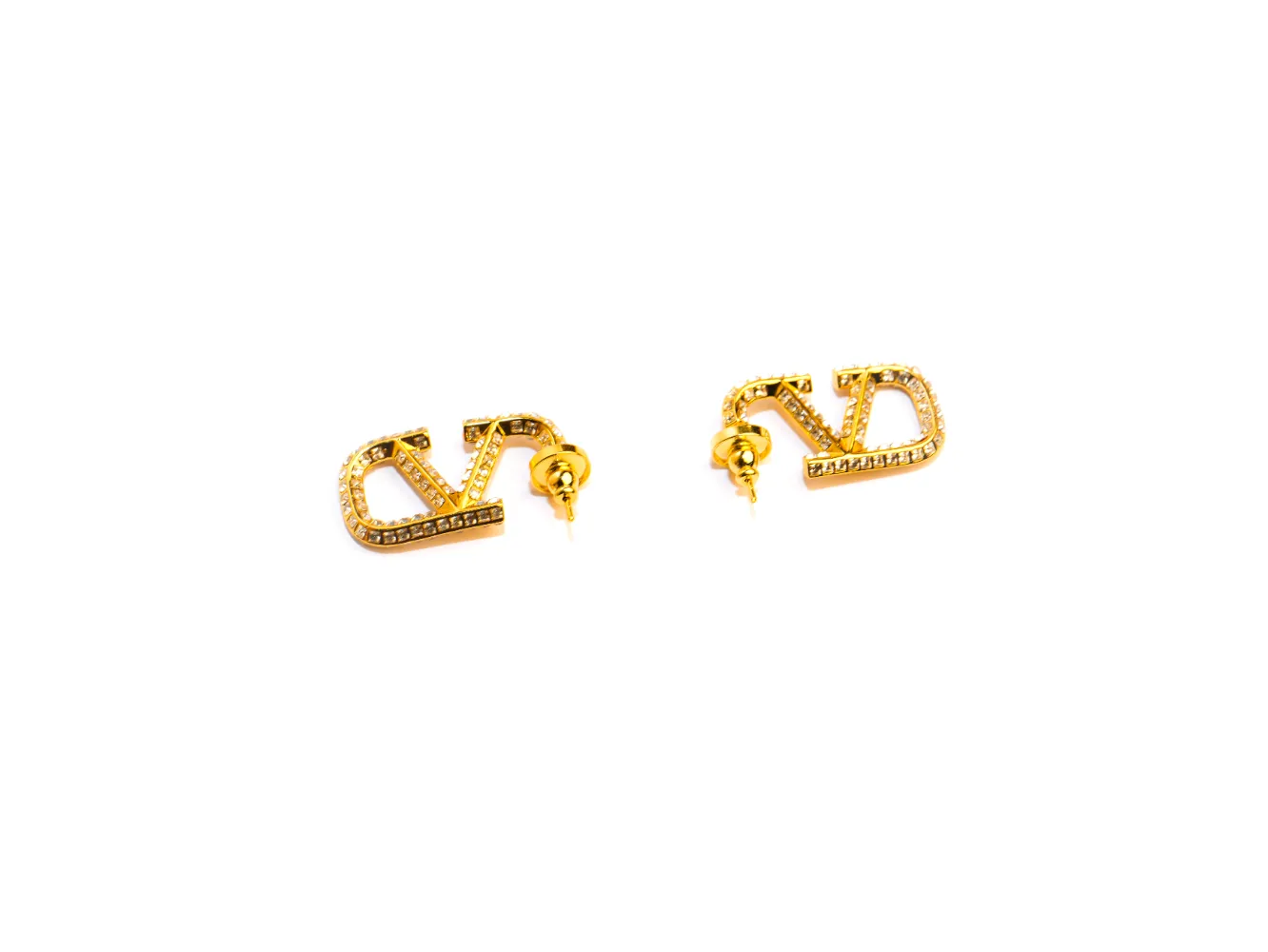 Golden alphabet  V Crystal Hoop Stud Earrings