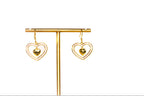 Gold and Pink Double Heart Drop Earrings