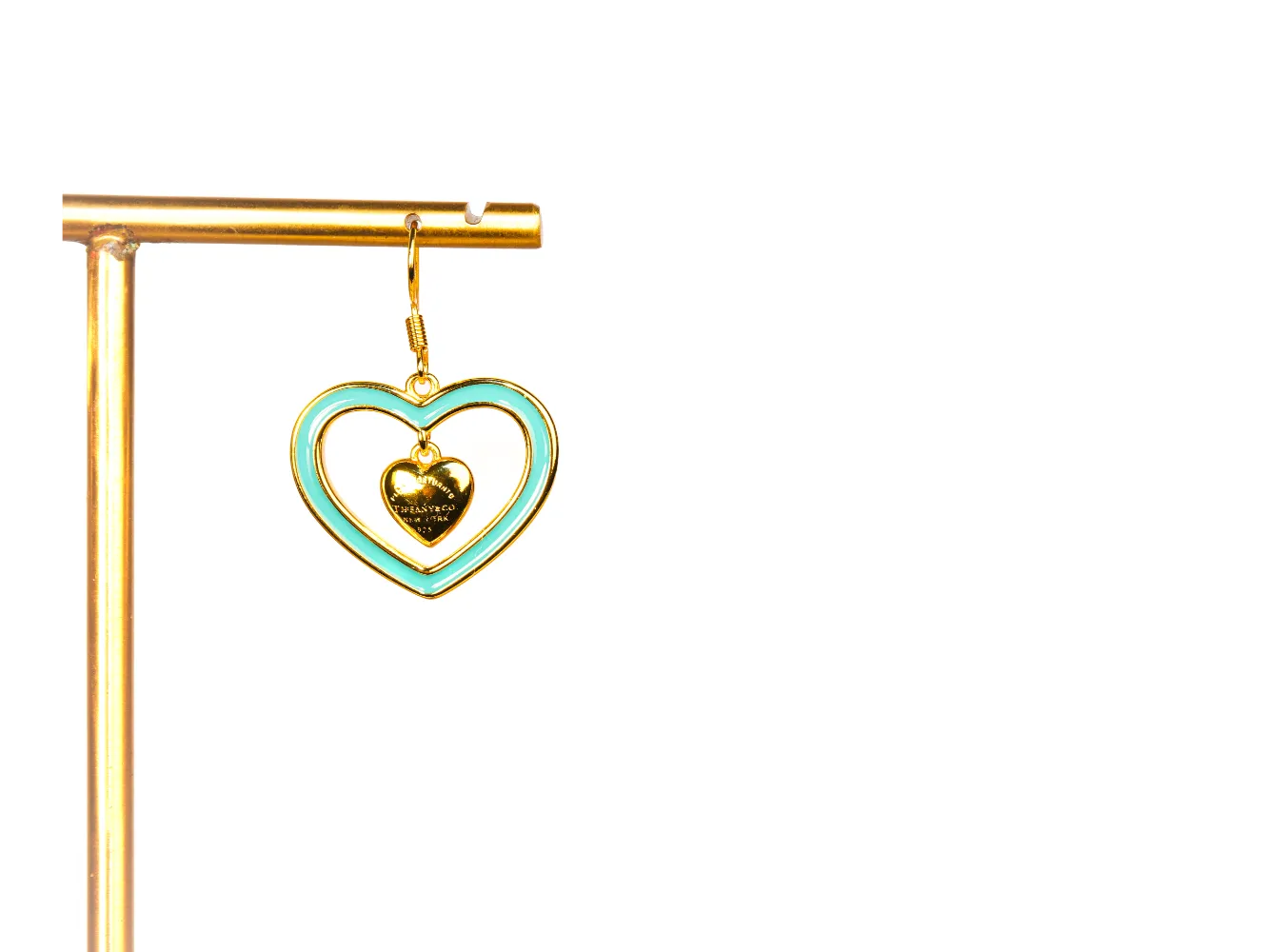 Gold and Turquoise Double Heart Drop Earrings
