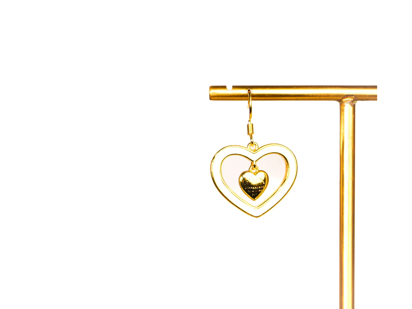 Gold and white Double Heart Drop Earrings