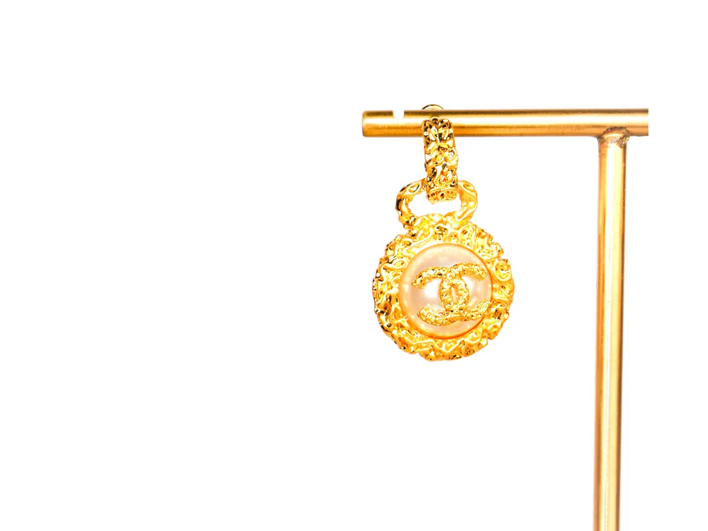 Gold Double C Vintage Pearl Medallion Earrings