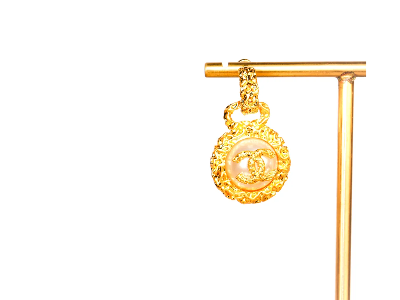 Gold Double C Vintage Pearl Medallion Earrings