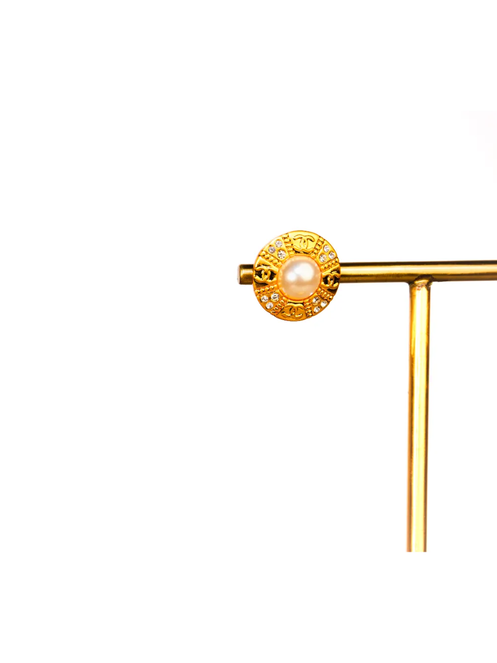 Gold Pearl and CZ Round Stud Earrings