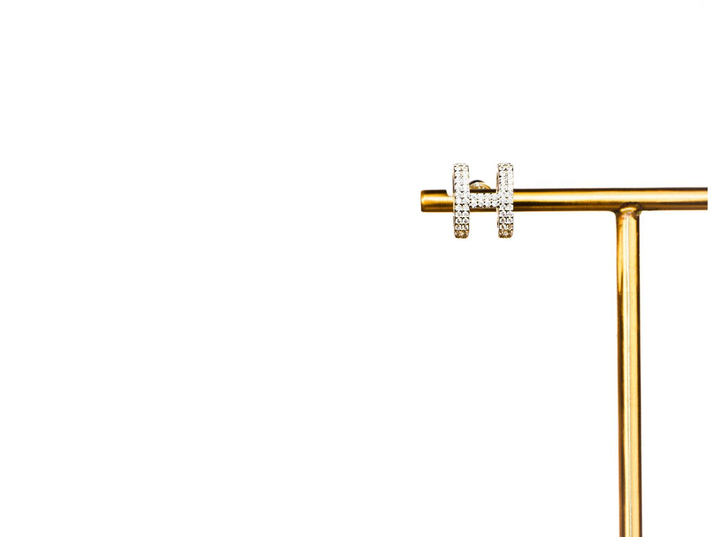 Platinum Plated CZ H Bar Earrings