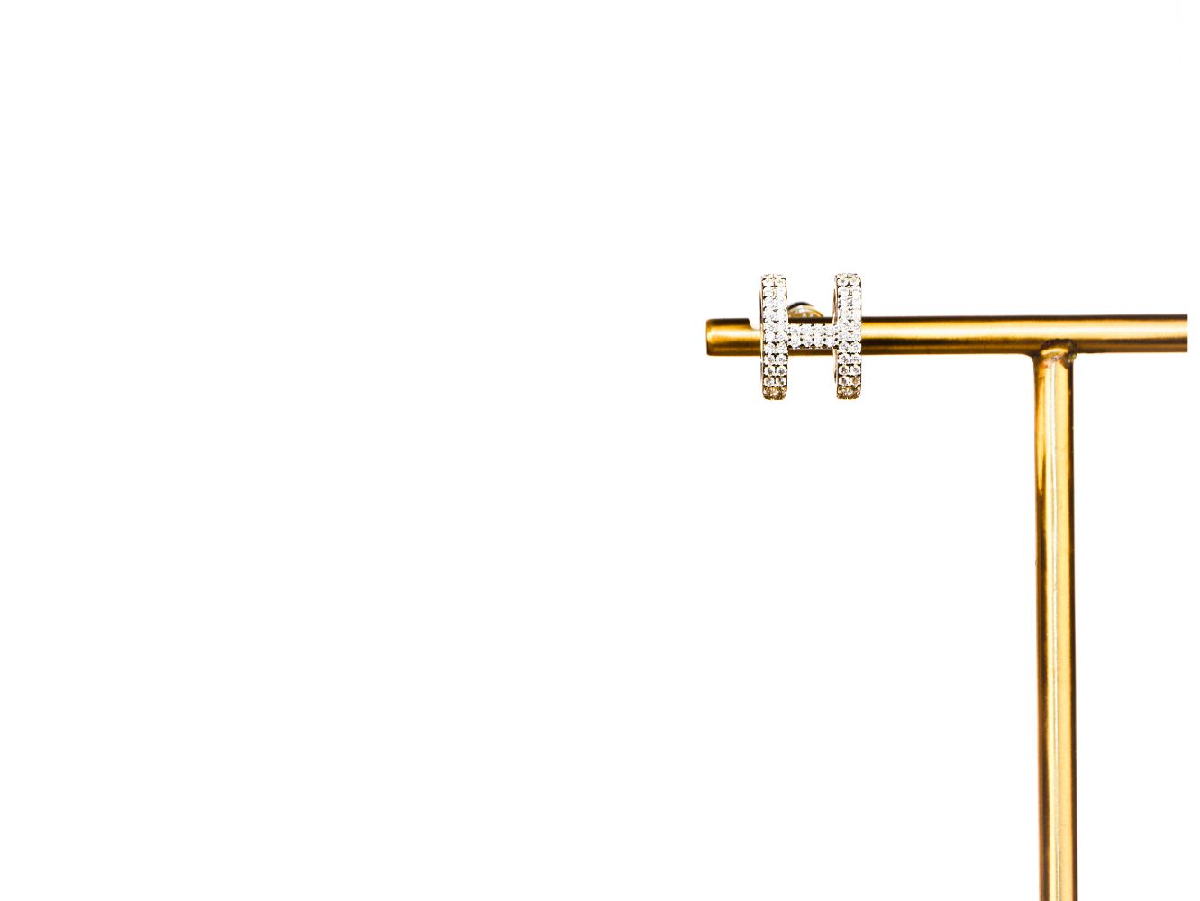 Platinum Plated CZ H Bar Earrings