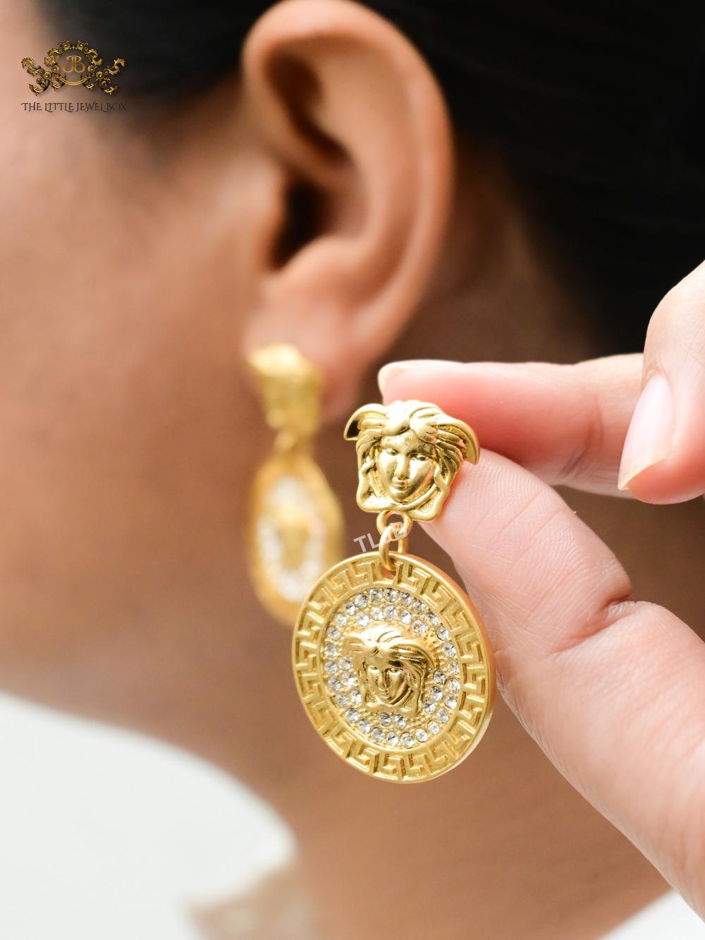 Gold & medusa round danglers