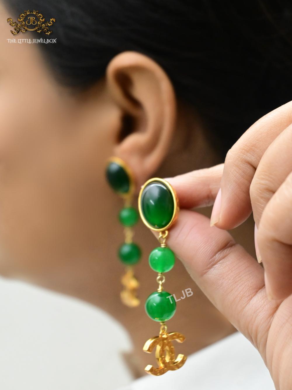 Double C emerald green danglers