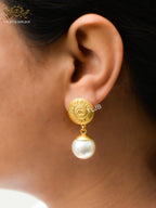 Double C gold round and pearl dangles