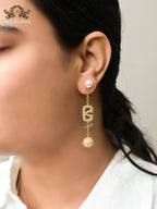 Alphabet V gold long chain danglers with cz ball