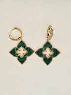 Alphabet RC Gold Plated Green  Plain Clover Drop Earring