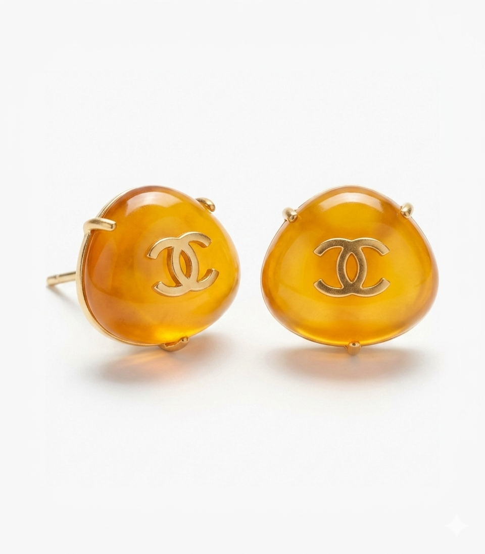 Amber Double C Triangular Matt Gold Stud Earrings