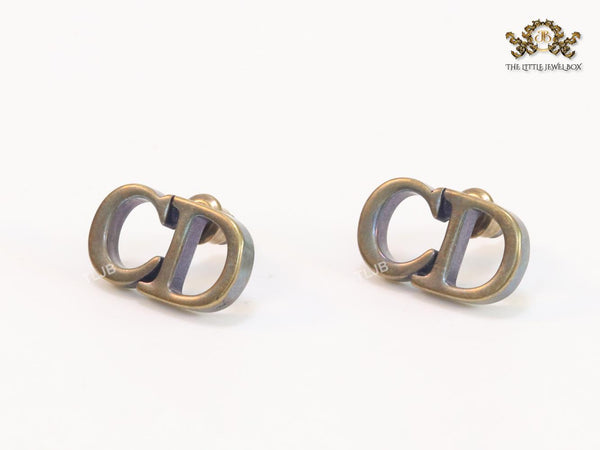 Alphabet CD oxidized gold studs