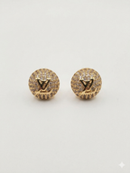 Alphabet L V Gold Plated CZ Round Stud Earrings