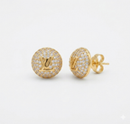 Alphabet L V Gold Plated CZ Round Stud Earrings