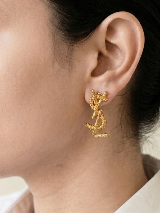 Gold Plated YSL Statement Stud Earrings