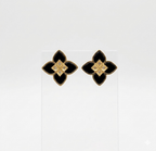 Alphabet RC Gold Plated Black  Petal  Stud Earrings with CZ
