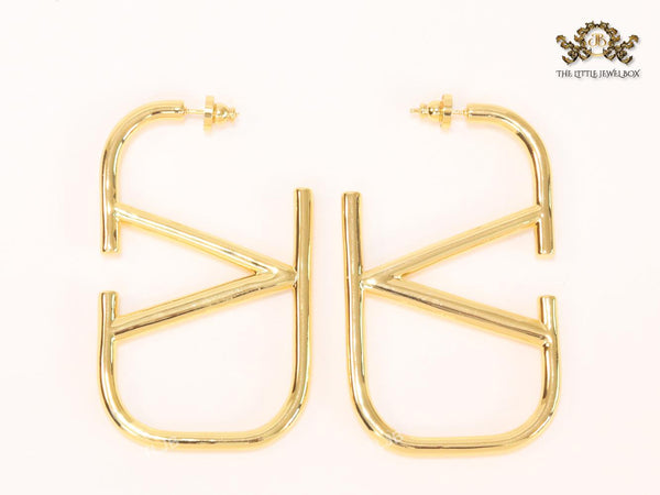 Open V gold rectangular hoops 70 mm xl