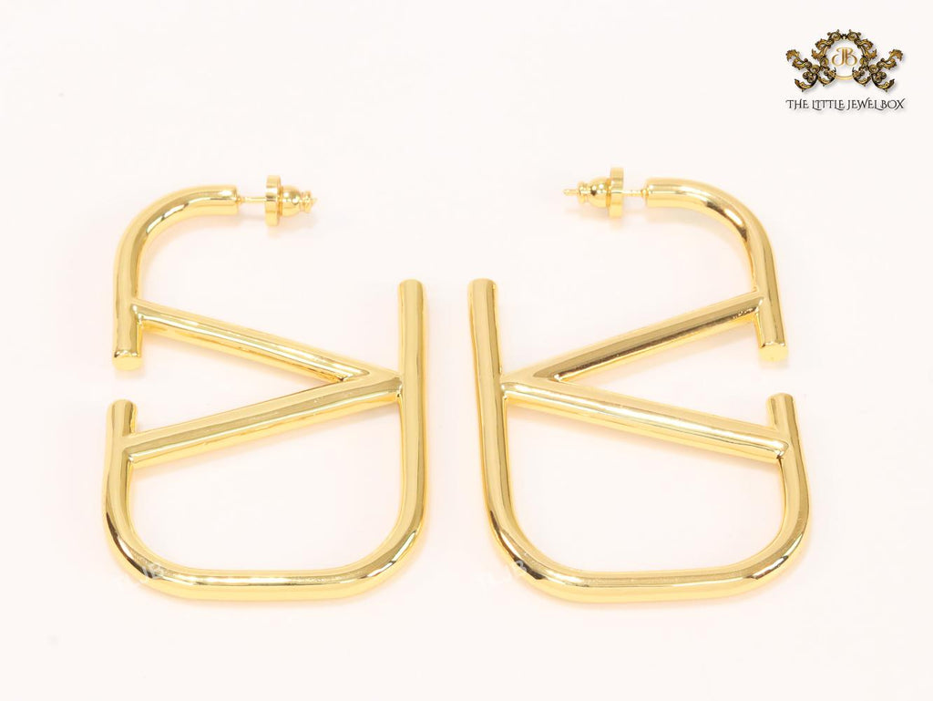 Open V gold rectangular hoops 70 mm xl