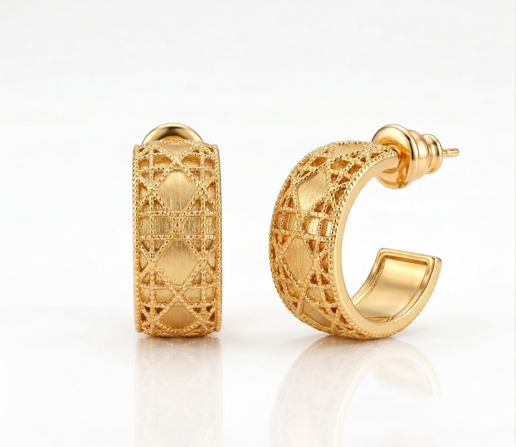 Alphabet CD Gold Plated Textured Hoop Earrings
