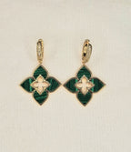 Alphabet RC Gold Plated Green  Plain Clover Drop Earring