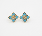 Alphabet RC Gold Plated Sky Blue  Petal  Stud Earrings with CZ Accents