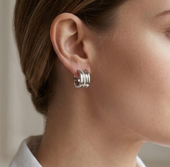 Platinum Plated BVL Hoop Earrings with CZ
