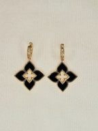 Alphabet RC Gold Plated Black Plain Clover Drop Earring