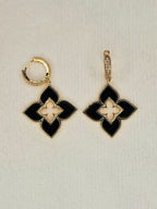 Alphabet RC Gold Plated Black Plain Clover Drop Earring