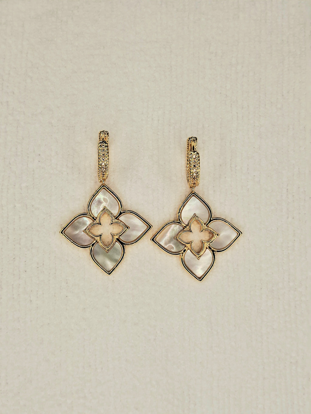Alphabet RC Gold Plated White  plain Clover Drop Earring