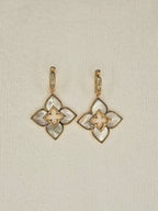 Alphabet RC Gold Plated White  plain Clover Drop Earring