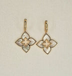 Alphabet RC Gold Plated White  plain Clover Drop Earring