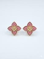 Alphabet RC Gold Plated Pink  Petal  Stud Earrings with CZ Accents