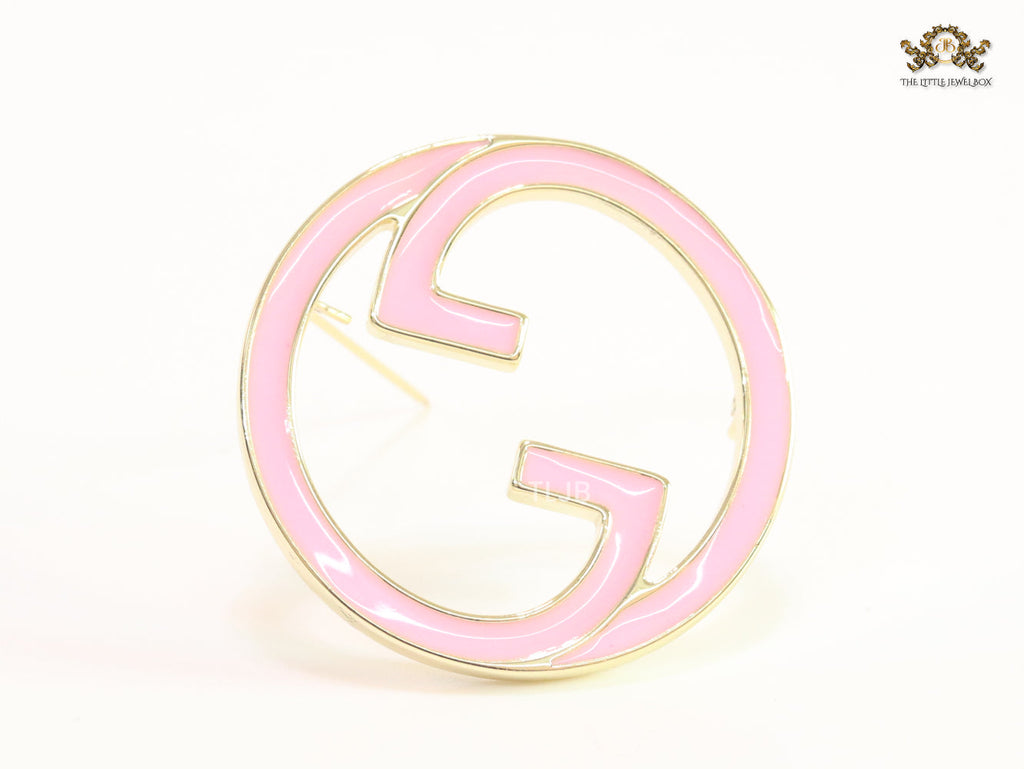 Pink enamel Double G Brooch